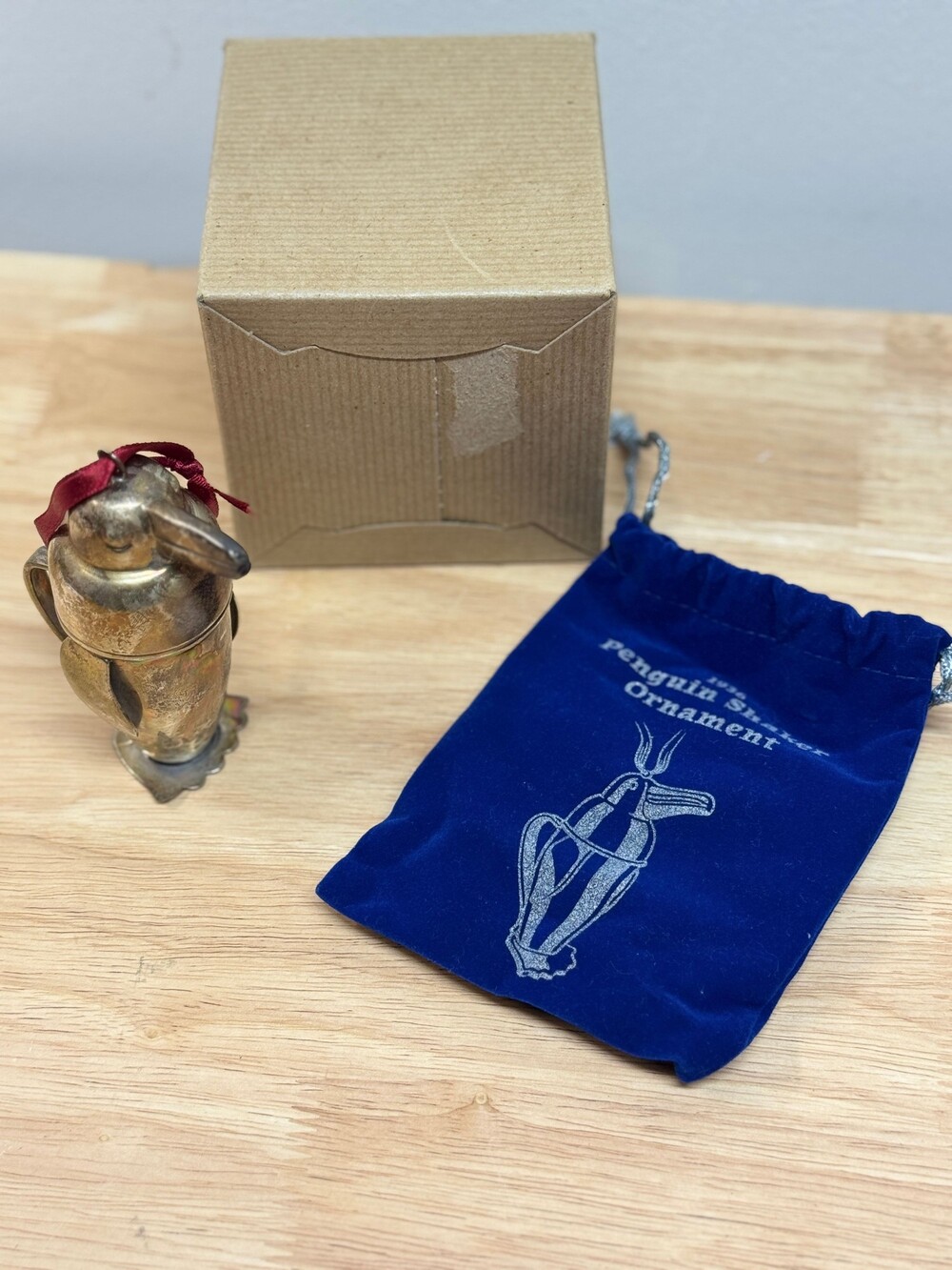 Vintage Restoration Hardware 1936 Penguin Shaker Silver Plate Ornament w/ Pouch